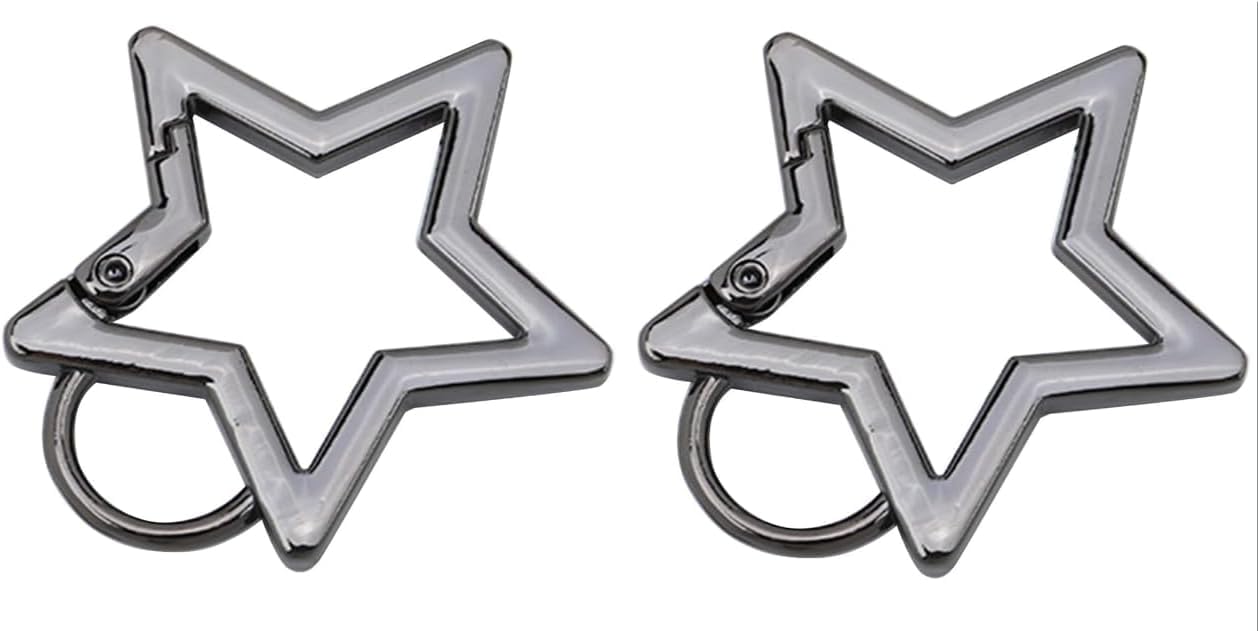 2Pcs Dark Gray Star Shaped Stainless Steel Keychain Clip Carabiner Snap Hook Holder Holder for Keys and Wallet with Chain Rings Accessories, Star Carabiner Hook Clip