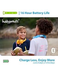 Bluetooth inalámbrico auriculares de diadema para niños   buddyphones Wave   Seguro para niños volumen limitada a 75, 85 o 94 dB   Plegable y resistente al agua   24 horas duración de la batería   Opcional Cable para audio compartir