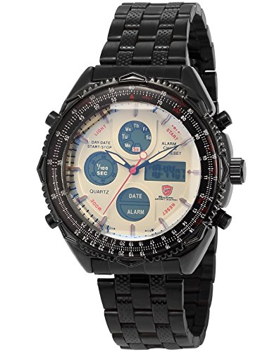 Shark Reloj Hombre de Cuarzo Correa de Acero Inoxidable Negro Esfera Blanca