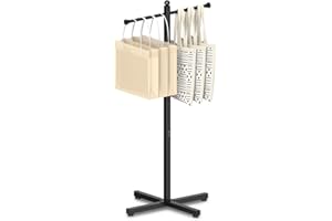Ansionsol 42-48 Inch Adjustable Height Shopping Bag Rack, Heavy Duty Metal T-shaped Grocery Bag Holder for Retail Stores, Large Bag Display Stand for Malls,Vendor,Boutique,Trade Show, 2 Arms,Black