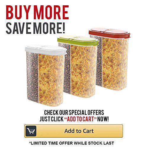 2pcs Airtight Dry Food Containers Cereal Storage Snack Keeper Dispenser 12-18 oz Capacity for Corn Flakes Nuts Sugar Flour with Hovering Flip Top Lid and Large Mouth for Easy Pouring - White