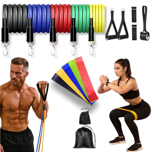 Kit 17 Peças Elástico Extensor + Miniband Treino Em Casa Exercício Físico Academia Fisioterapia Musculação Crossfit Pilates Yoga Aquecimento Funcional Alongamento Malhar Emagrecimento