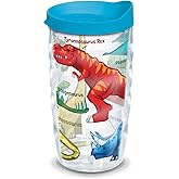 Tervis Made in USA Double Walled Dinosaurs Insulated Tumbler Cup Keeps Drinks Cold & Hot, 10oz Wavy, Clear