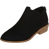 BANGTEUO Womens V Cutout Stacked Heel Ankle Boots Faux Suede Comfortable Back Zipper Pointed Toe Low Heeled Pull On Short Western Boots Autumn Winterback Zipper Dress Casual Work Bootie