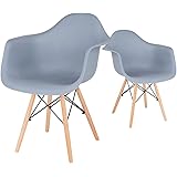 CangLong Natural Wood Legs Mid Century Modern DSW Molded Shell Lounge Plastic Arm Chair for Living, Bedroom, Kitchen, Dining,