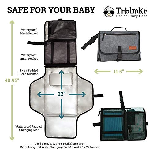 Portable Changing Pad by Trblmkr - Folding Diaper Changing Station. Lightweight, BPA Free, Stain Resistant, Waterproof and Wipeable Diaper Changing Kit. Great for Travel and Perfect Baby Shower Gift.