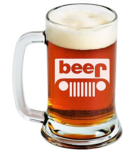 Jeep - Beer Mug - 1 Pack - Engraved Beer Mug - 16oz - Clear Glass - Funny Gifts for Men and Women by Sandblast Creations