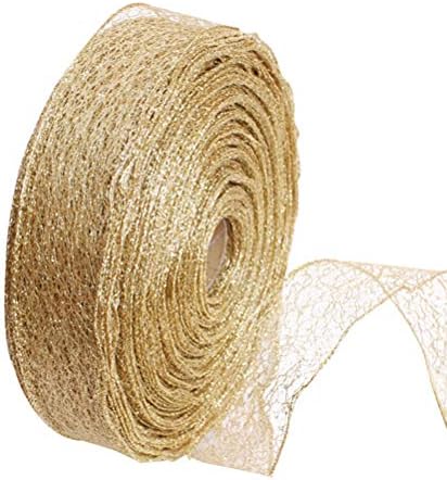 2pc Glitter Metallic Ribbon Sparkly Fabric Ribbon for Christmas Tree Gift Crafters Sewing Wedding Party Brithday Exhibition DIY Craft Wrap Card Making Bows Floral Projects (Golden)