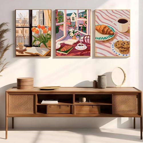 ChicAbode 6 Pack Paint by Numbers Kit , and Bread Theme DIY Acrylic Canvas Painting Set, Numbered Art for Home Wall Decor, for Adults, Coffee, 15x20 Cm