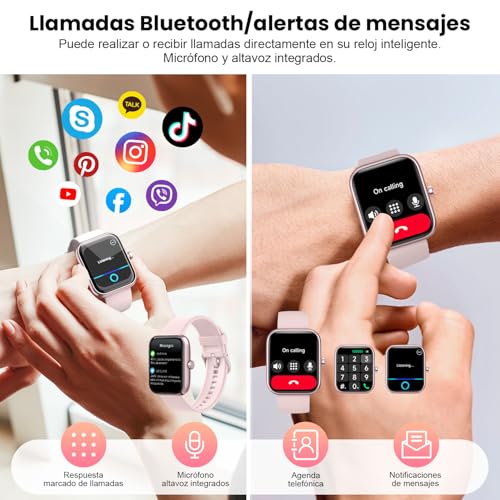 EASYTAO Reloj Inteligente, Smartwatch Mujer, Llamadas por Bluetooth, Monitorización del sueño, con el Asistente de Voz Alexa, Monitoreo de Salud Las 24 Horas, Impermeable IP68, Rosa