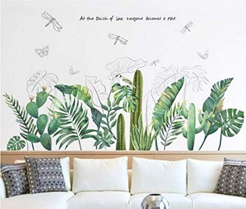 Fresh Green Plant Tropical Leaves Wall Stickers Living Room Sofa Bedroom Wall Decoration Stickers self-Adhesive 107 * 57cm