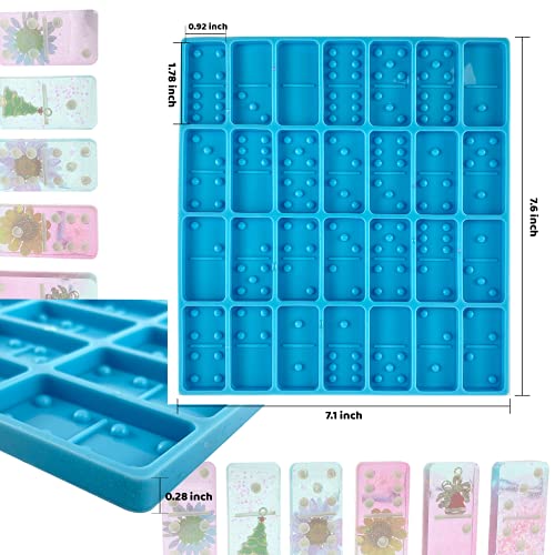 LOKiVE Blue Domino Epoxy Resin Mold,Domino Silicone Mold Silicone Domino Game Molds for DIY Silicone Molds for Personlized Dominoes,Painting Brushes & 20 Latex Finger Cots