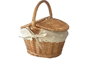 OCHINE Wicker Picnic Basket Hamper with Lid and Handle, Wicker Gift Baskets Empty Oval Willow Woven Picnic Basket Candy Basket Storage Basket Wedding Basket