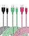OKRAY 3 PCS 6ft 2M Durable Braided Nylon Tangle-Free Micro USB 2.0 Charger Charge Cable Sync Charging Cord for Android, Samsung, HTC, Google Nexus, Sony, Nokia and More (Black Green Hot Pink)