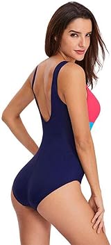 Womens One Piece Swimsuit Tummy Control Striped Sports Scoopback view 4