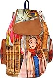 Typify Printed Casual Purse Fashion School Leather Backpack Shoulder Bag Mini Backpack Girls & Women's Bag (Tan-Pink)