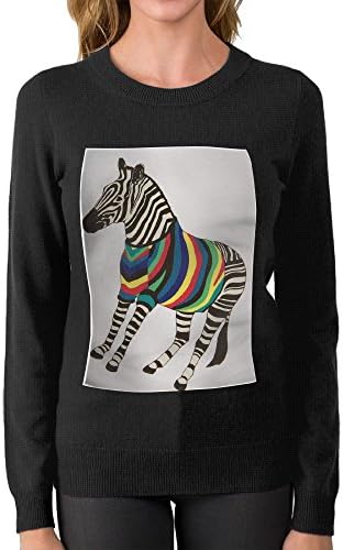 ZONERKFDIN Zebra With Rainbow Stripe Shirt Print Sweater Crew Neck Lightweight Best Personality