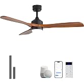 Sofucor 52" Smart Ceiling Fan with Lights and Remote Solid Wood | Flush Mount &amp; Downrod Mount, Modern, Alexa/Google Assistant/APP/Remote Control, Quiet for Bedroom, Living Room