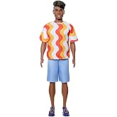 Barbie Fashionistas Ken Doll #220 with Behind-the-Ear Hearing Aids &amp; Broad Body Wearing a Removable Orange Patterned Shirt, Shorts &amp; Jelly Sandals