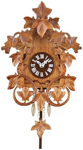7" Quartz Novelty Hand-Carved Vines and Leaves, Cuckoo Chime Wall Clock, Brown