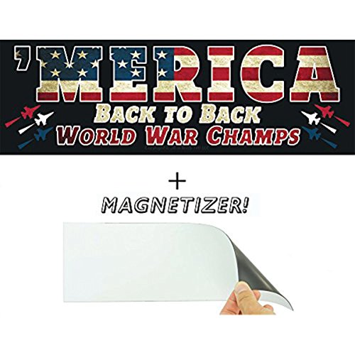Merica: Back to Back World War Champs Bumper Sticker with Free Magnetizer. Who Kicks Ass? The US Military. How Often…