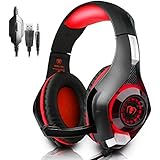 New Xbox One Headset MFEEL Gaming Headset with Mic for PC, PS4, Xbox One S Netendo DS Tablet Laptop Phone - Noise lsolating Volume Control LED Light (Red)