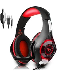 Gaming Headset, Led Light GM-1 Headphone for PS4 PSP Xbox one s Tablet iPhone Ipad Samsung Smartphone, with Adapter Cable for PC (Red)