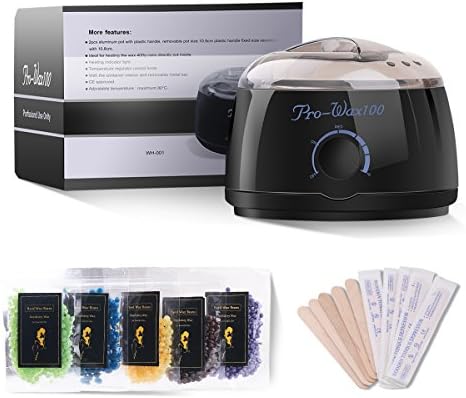 Hair Removal Hot Wax Warmer Waxing Kit Wax Melts + 5 Flavors Hard Painless Wax Beans + 20 Wax Applicator Sticks