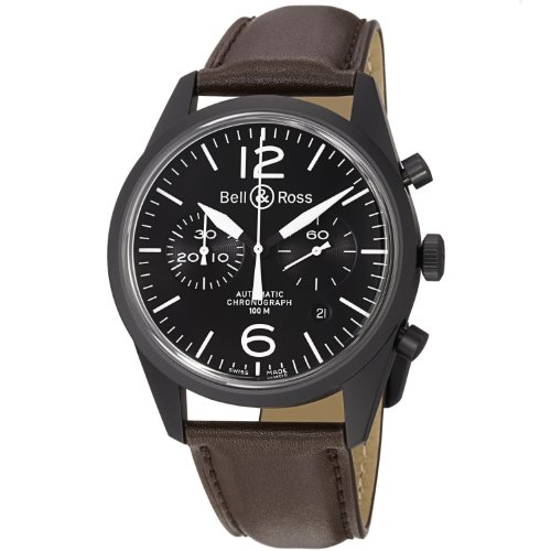 Bell-Ross-Mens-BR126-ORIGINAL-CARBON-Vintage-Black-Dial-and-Brown-Strap-Watch