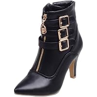 Amazon.com | BEAUPAS Women Kitten Heel Pointed Toe Ankle Booties Buckle High Heeled Metallic Shoes main image 1