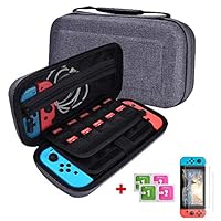 Rosoz Carrying Case for Nintendo Switch with 2 Pack Screen Protector, Protective Portable Nintendo Switch Travel Case Holds 20 Games Cartridges (Size1)