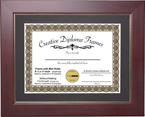 Creative Picture Frames 8.5x11-inch Matted Mahogany Diploma Frame with Printed Gold Relief with Self Standing Easel and Installed Wall Hangers