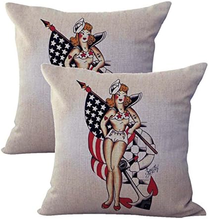 set of 2 Sailor Jerry tattoo American flag women cushion cover cute decorative pillows