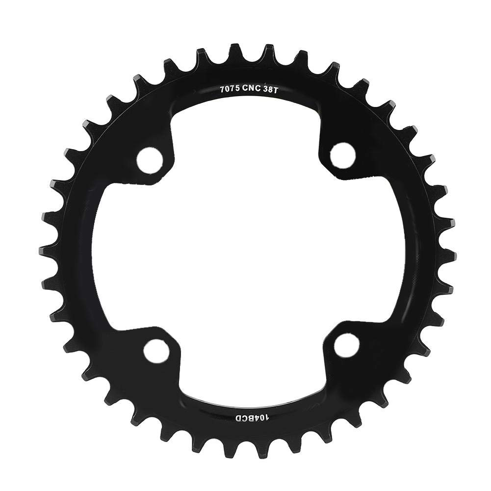 Moutain Bike Chainring Set, 32/34/36/38T BCD 104 Mountain Bike Steel Single Crank Chain Ring Repair Parts(38T-Black)