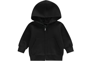 Gueuusu Toddler Baby Zip Up Hoodies Boy Girl Long Sleeve Hooded Sweatshirt Jacket Top with Pocket Kid Casual Outwear Clothes