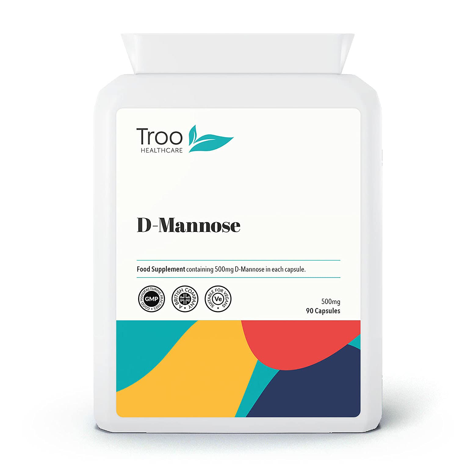 Troo Health Care Troo D Mannose 90 Capsules 500mg Supplement - Daily Vegan Friendly Supplement for Men and Women - Letterbox Friendly Recyclable Packaging - UK Manufactured to GMP Standards — image 1