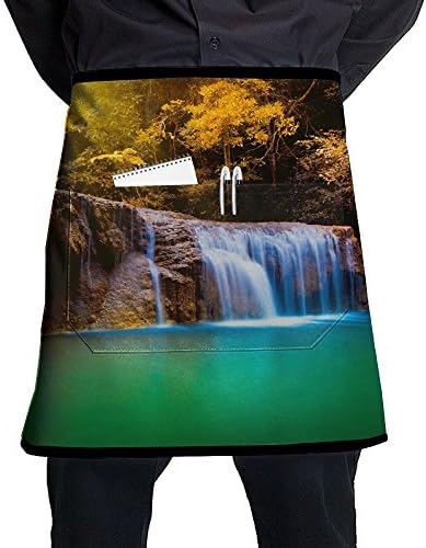 Erawan Waterfall In Thailand In Deep Forest With Sunbeam Unisex Fashion Pocket Waist Apron Restaurant Waitress Waiter Half Bistro Aprons