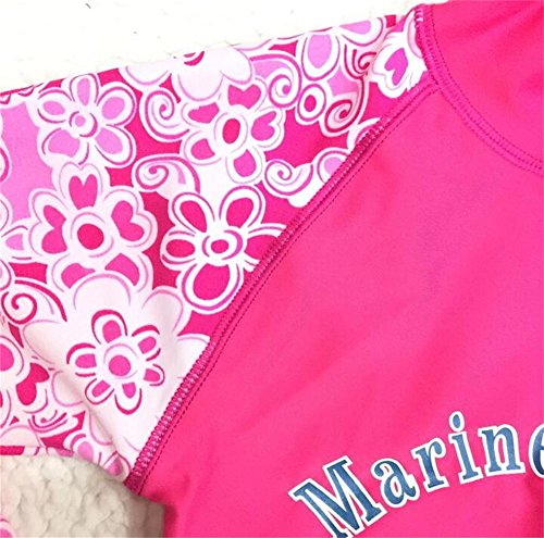 Monvecle Little to Big Girls' Long Sleeve 2-Pieces Sun Protective Rashgurad Set UPF 50+ Rose 6-7