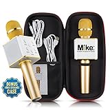 Wireless Microphone Karaoke Mic Amplifier Machine Bluetooth Handheld Portable Broadcast, Present, Youtube Songs Connect Android, Apple & Computers – By Karaoke-Mike(Gold)
