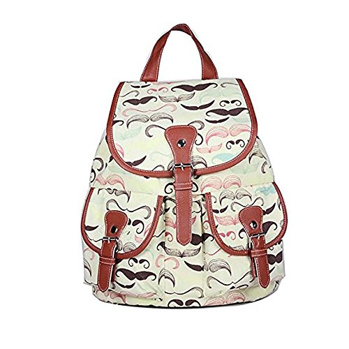 BESTOPE 2015 Fashion Girls Women's Vintage Flower Type Casual Canvas Daypack Backpack School Travel Bag (1-White Beard)