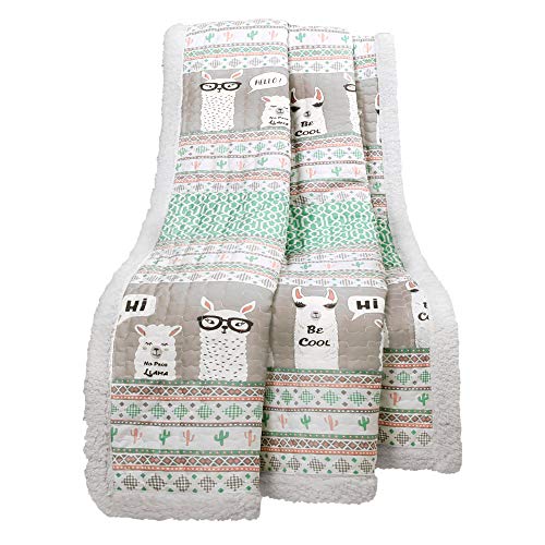 Lush Decor Llama Stripe Fuzzy Reversible Sherpa Throw Blanket, 60” x 50
