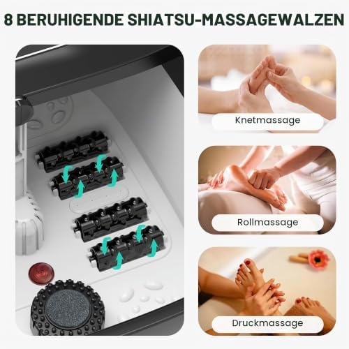 klappbares Fußsprudelbad mit Massage und Heizung, Fußbad mit 14 Heizstufen | Shiatsu-Rollen | Blasen | Rotlicht | Timer, Fußwanne elektrisch 35℃-48℃, faltbares Fußmassagegerät