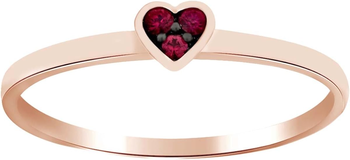 AFFY Round Simulated Ruby Heart Promise Ring in 14k Rose Gold Ring Size