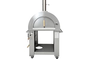 KOSTCH 32.5 inch Wood Fired and Propane Gas Pizza Oven for Outdoor Kitchen in Stainless Steel, Large Pizza Oven for Outside, Yard and Party