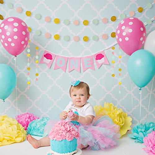 Paper Garland Circle Dots Streamer Backdrop Hanging Decorations for Birthday Baby Shower Wedding Decor - 5 Pack, 6.6 Feet Each (Pink,Mint,Gold)
