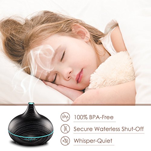 VicTsing 300ml Essential Oil Diffuser, Wood Grain Ultrasonic Aroma Cool Mist Humidifier for Office Home Bedroom Baby Room Study Yoga Spa (Grey and Black)