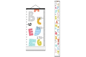 Nustila Colorful Alphabet Growth Chart for Kids Baby Height Chart Ruler Removable Canvas Wooden Frame Hanging Wall Rulers Measurement Charts for Toddler Room Nursery Decor - 79"X7.9" with Black Wood