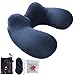 FMAB, Inflatable Pillow for Head and Neck, Washable Portable Air Travel Set with Ear Plugs, Eye Mask and Drawstring Bag, Larger, Blue