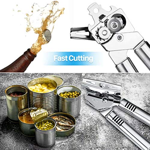 Can Opener Manual, Kitchen Stainless Steel Heavy Duty Can Opener Durable Food Safe Cut Smooth Edge Tool 3-in -1 Tin Beer Jar Bottle Opener Hand Grip for Seniors with Arthritis Hands Friendly - Thumbnail 5