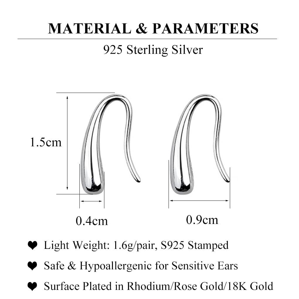 SLUYNZ 925 Sterling Silver Teardrop Earrings Drop for Women Teens Waterdrop Earrings Small Hook Earrings